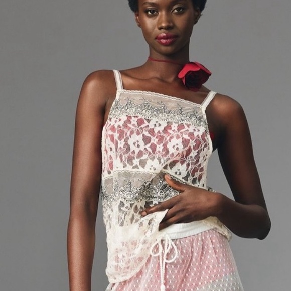 Anthropologie Tops - Anthropologie Sheer Mixed Lace Cami In Ivory